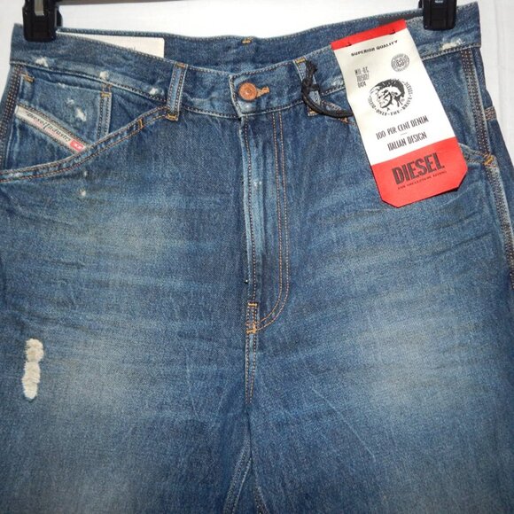 DIESEL D-FRANKY Regular Fit CARROT Men Cropped JEANS Dark Faded Ripped 32x30 NWT - Picture 4 of 12